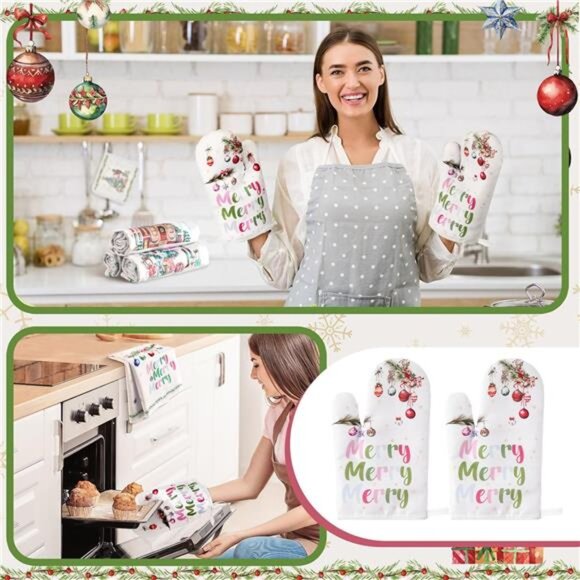 10 Pcs Winter Oven Mitts Pot Holders Kitchen Rug and Towel Set Absorbent Towels - Picture 5 of 7